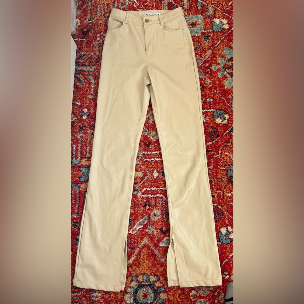 Zara faux Leather Bootcut Cream Pants - 00